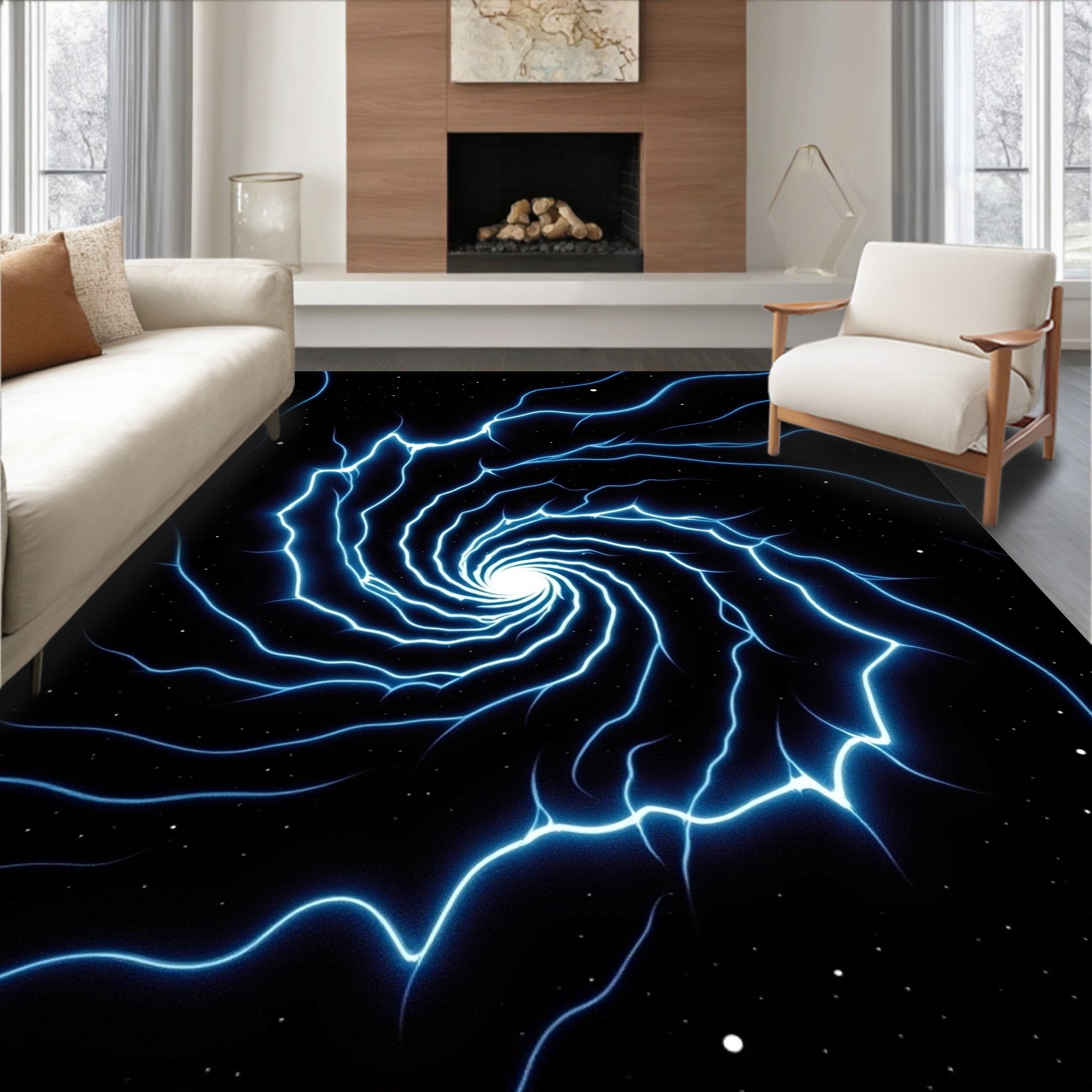 Electric Blue Swirl Vortex Design Rug