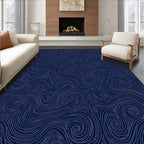 Swirling Navy White Abstract Pattern Rug