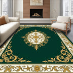 Ornate Gold Floral Green Scroll Rug