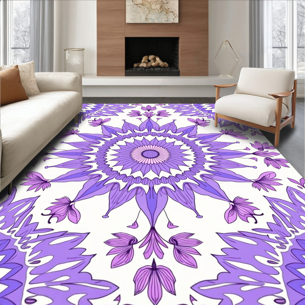 Vibrant Purple Floral Mandala Design Rug