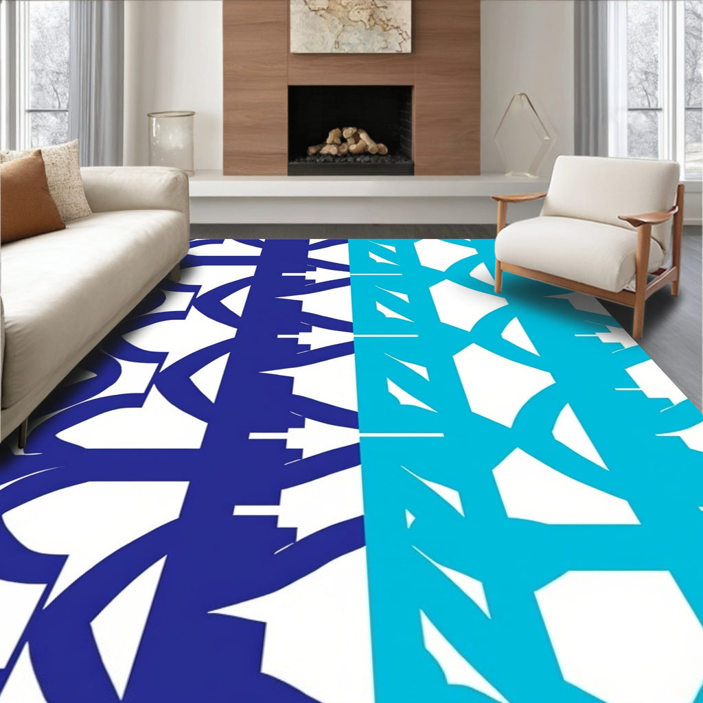 Geometric Blue Cyan Pattern Design Rug