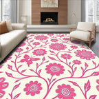 Whimsical Pink Floral Butterfly Pattern Rug