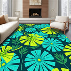 Tropical Teal Yellow Petal Bloom Rug
