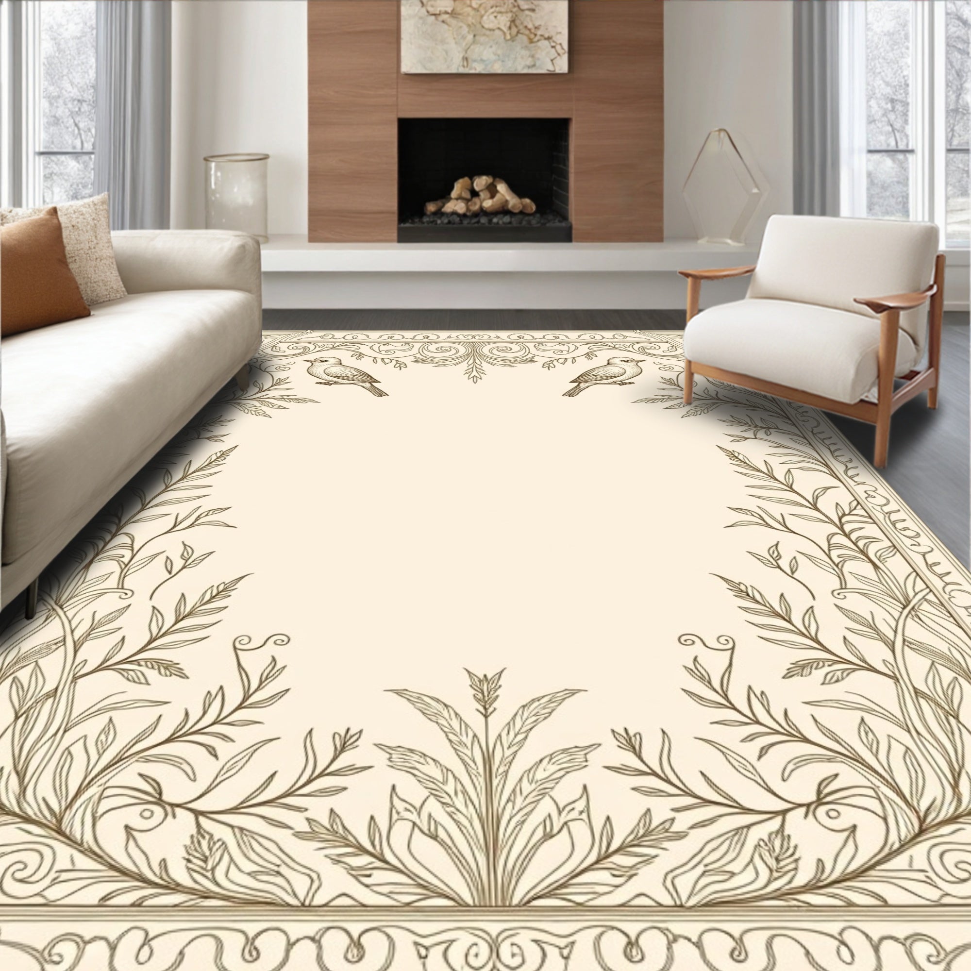 Foliage Birds Antique Style Rug