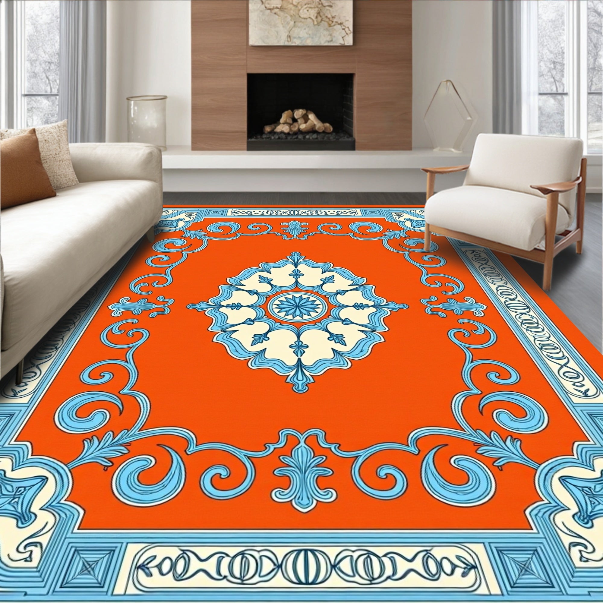 Floral Scrollwork With Medallion Design Rug