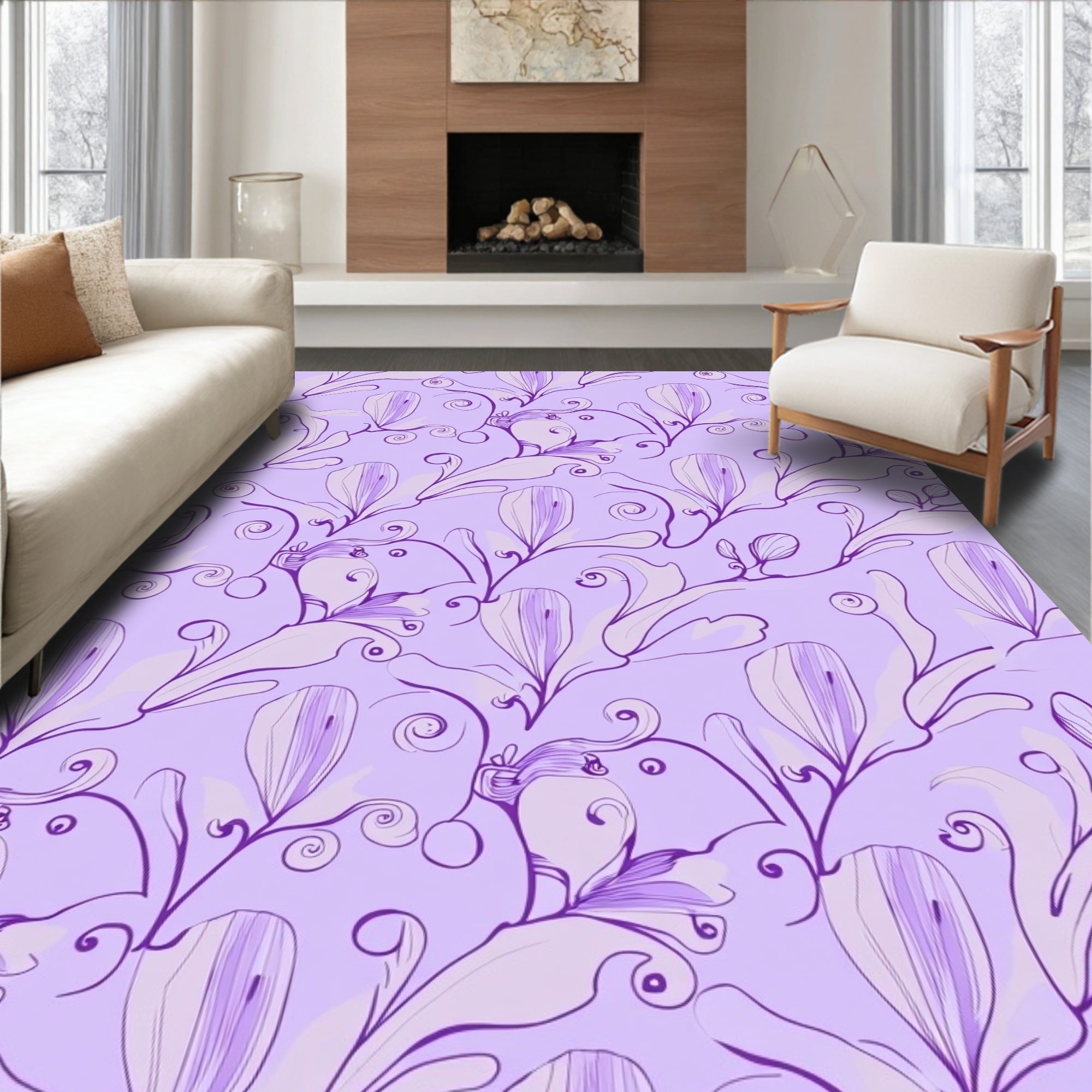 Lilac Paisley Floral Swirl Design Rug