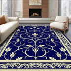 Ornate Blue Cream Floral Vine Rug