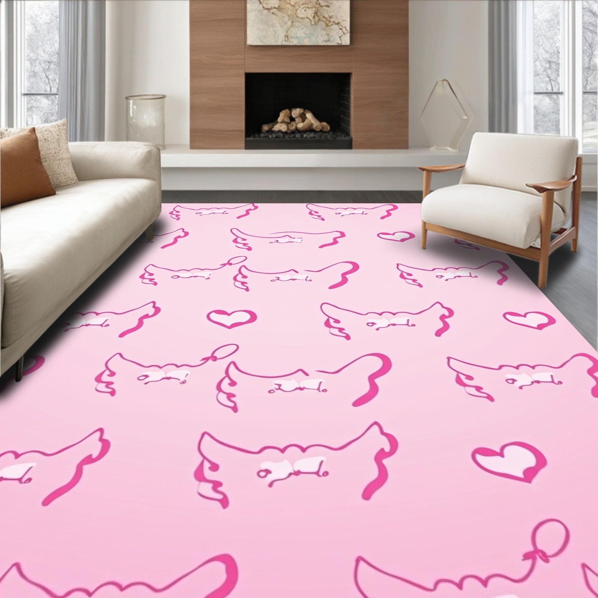 Sweet Pink Heart Cat Outline Rug
