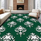 Ornate White Damask Emerald Repeating Rug