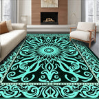 Ornate Teal Sunburst Pattern Design Rug