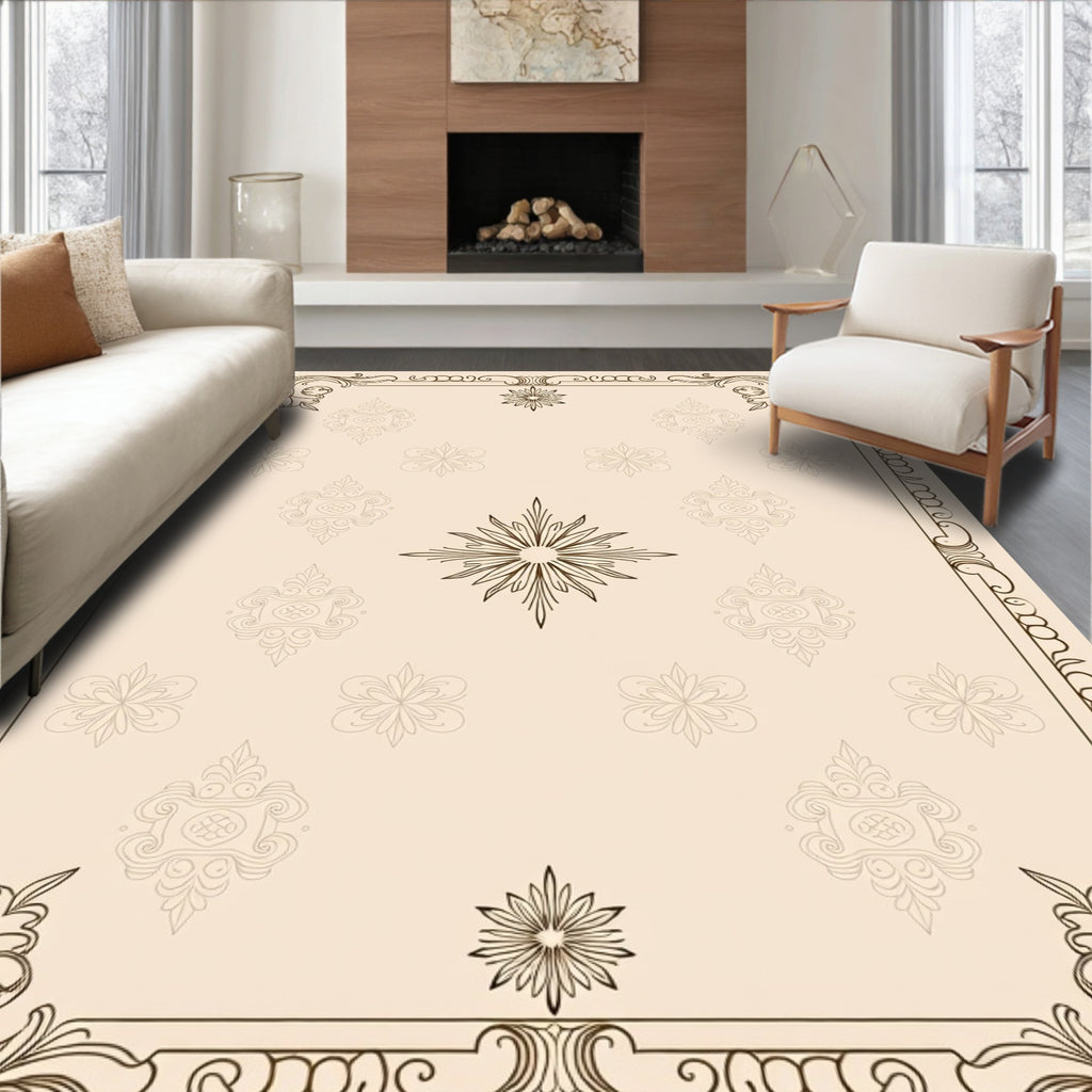 Ornate Scrollwork Repeating Floral Pattern Rug