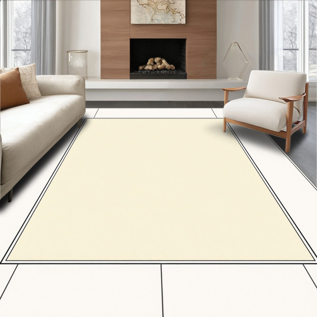 Simple Cream and White Geometric Rug