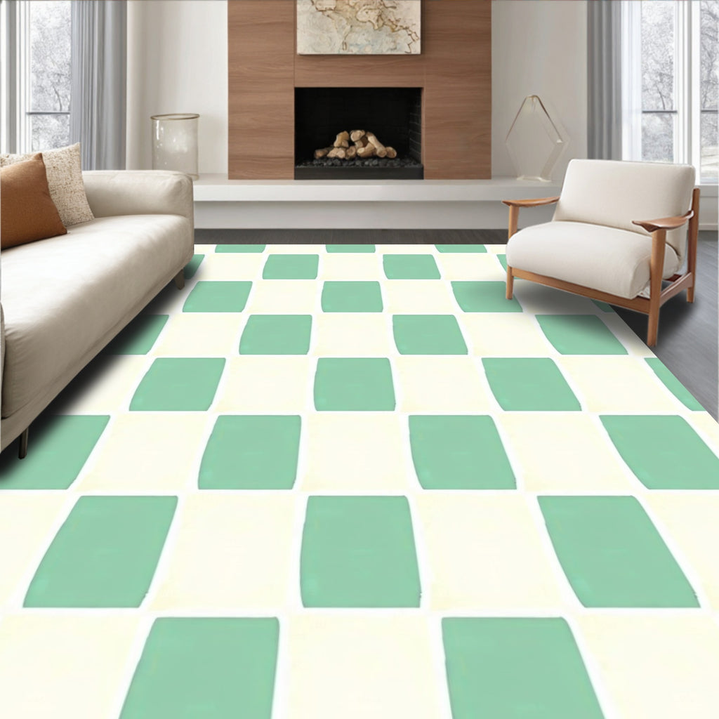 Mint Cream Checked Grid Rug