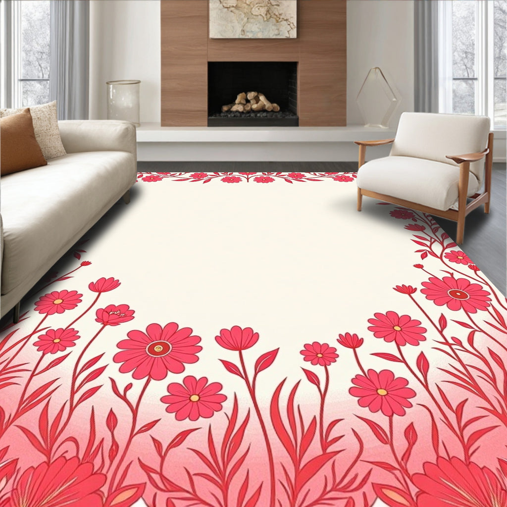 Vibrant Raspberry Floral Border Design Rug