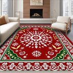 Intricate Red White Floral Medallion Style Rug