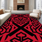 Bold Red Black Tribal Pattern Rug