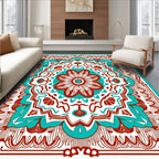 Ornate Red Teal Mandala Design Rug
