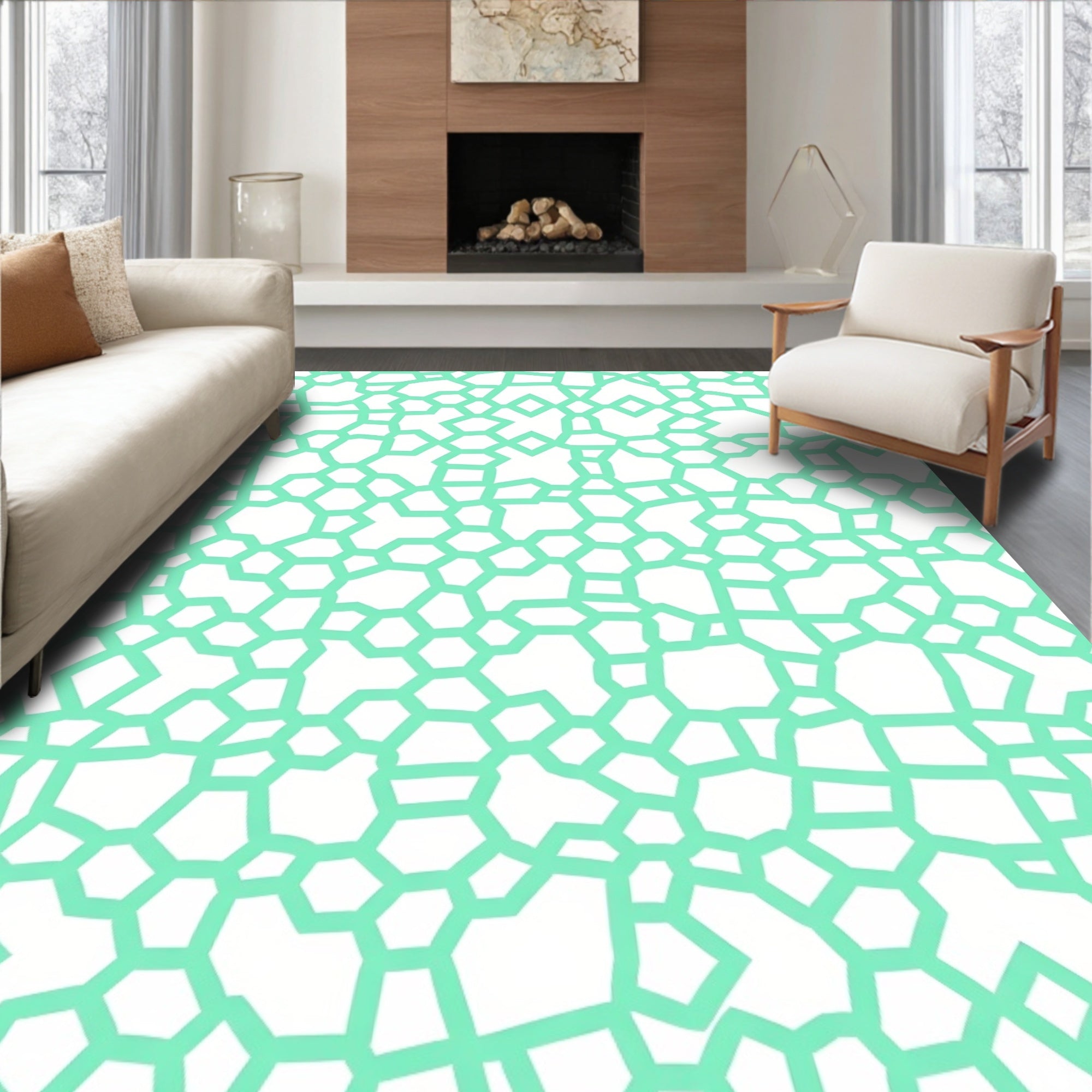 Geometric Mint Green Pattern Rug