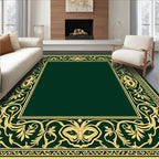 Elaborate Golden Floral Scroll Border Rug