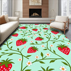 Red Strawberry Vines With White Flowers Rug