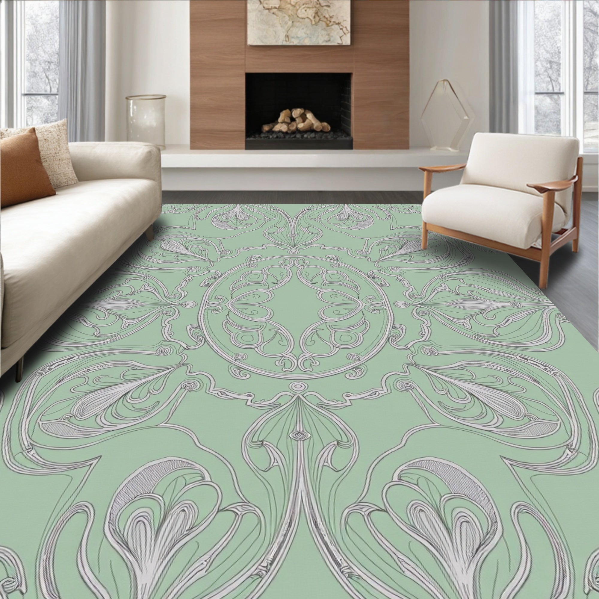 Art Nouveau Floral Outline Design Rug