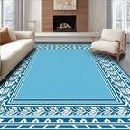 Classic Blue Leaf Pattern Border Rug