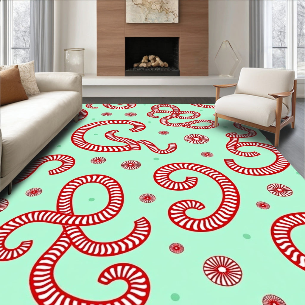 Whimsical Red Teal Swirl Pattern Rug