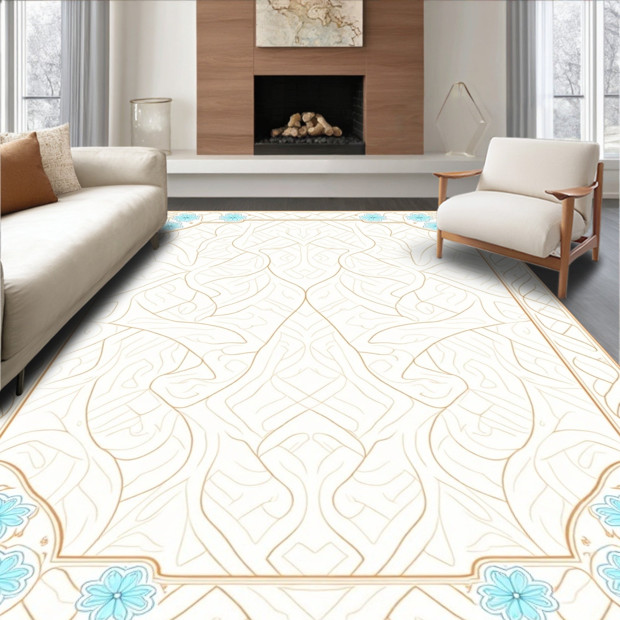 Art Nouveau Floral Golden Cream Rug