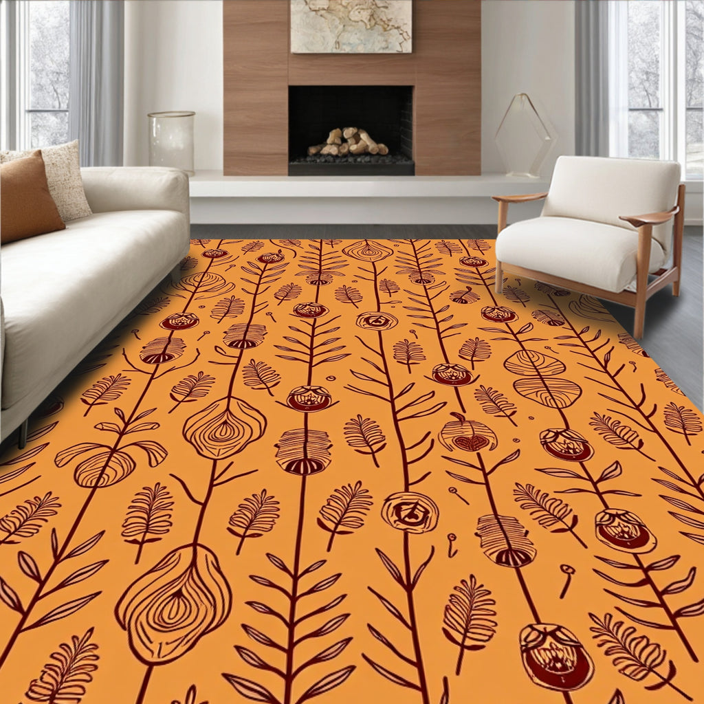 Line Art Organic Floral Pattern Rug