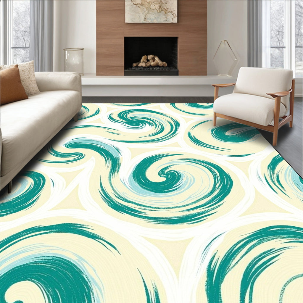 Oceanic Swirl Abstract Brushstroke Rug