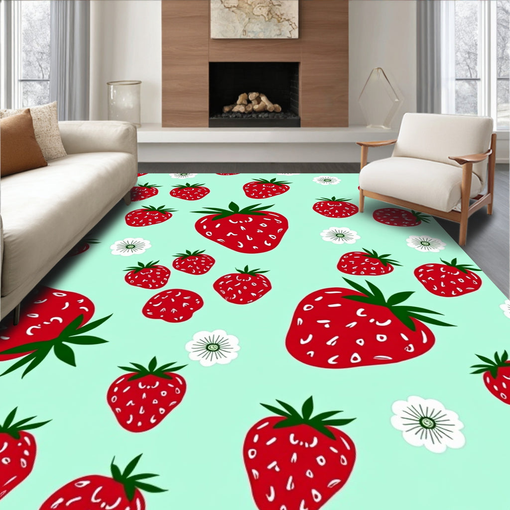 Sweet Strawberry Floral Pattern Design Rug