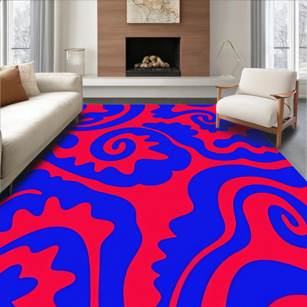 Abstract Swirl Red Blue Pattern Rug