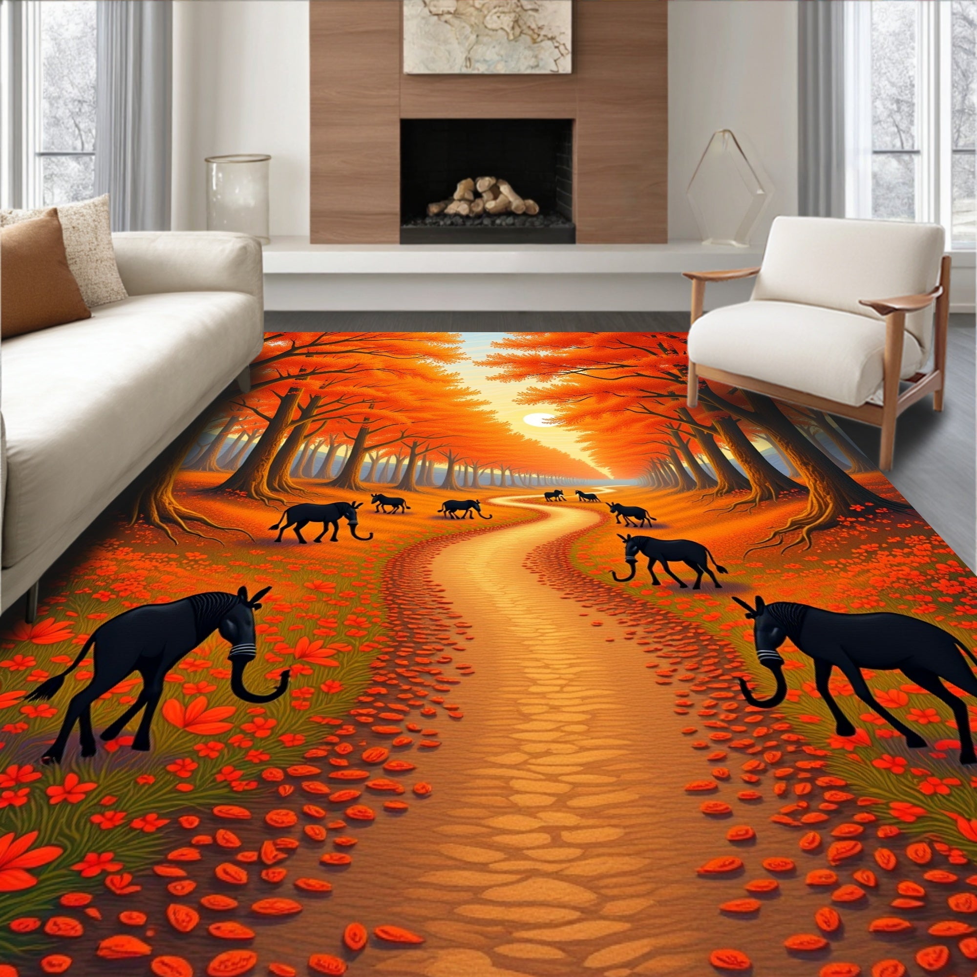 Autumn Forrest Path Animal Print Rug