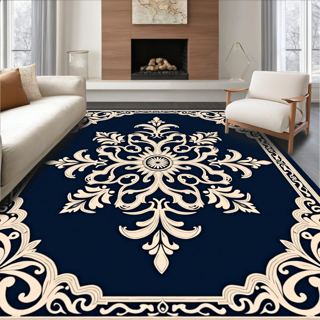 Ornate Scrollwork Floral Cream Rug