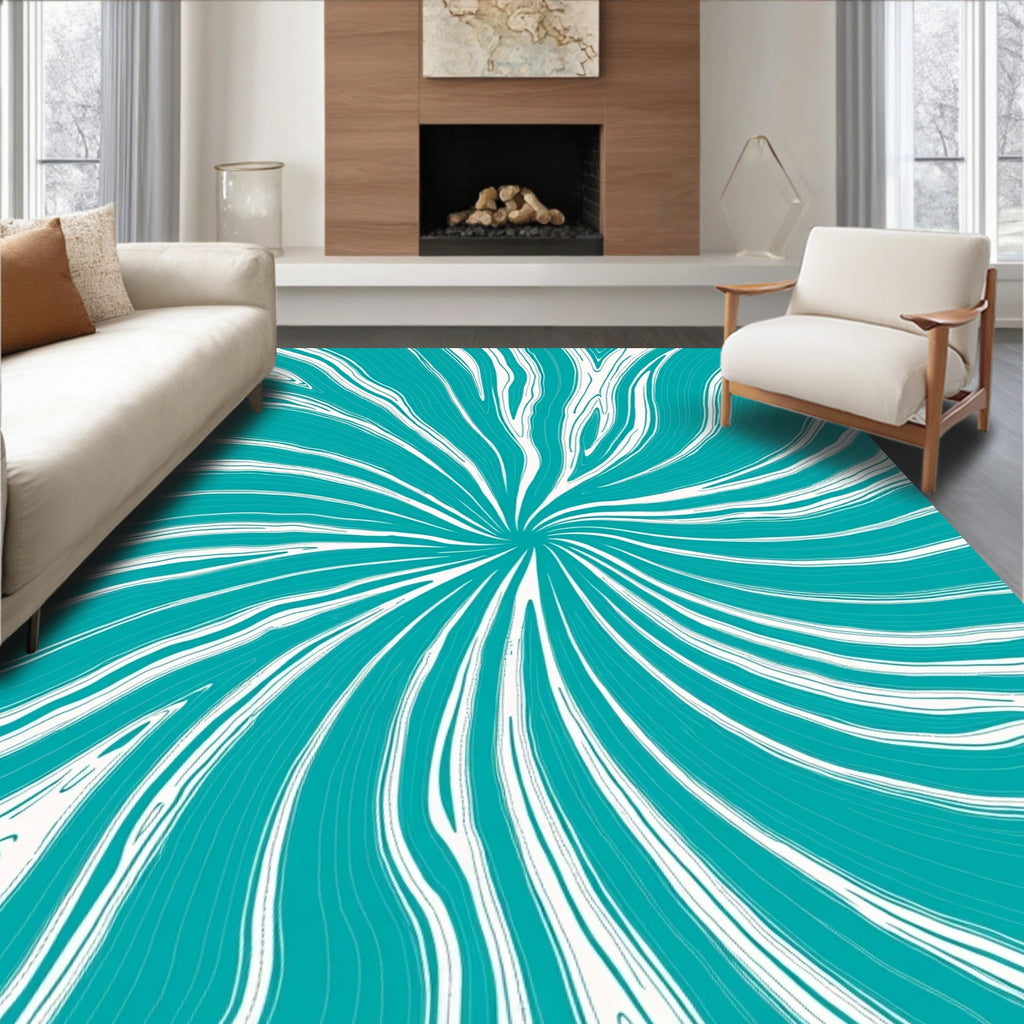Teal Marble Swirl Abstract Rug