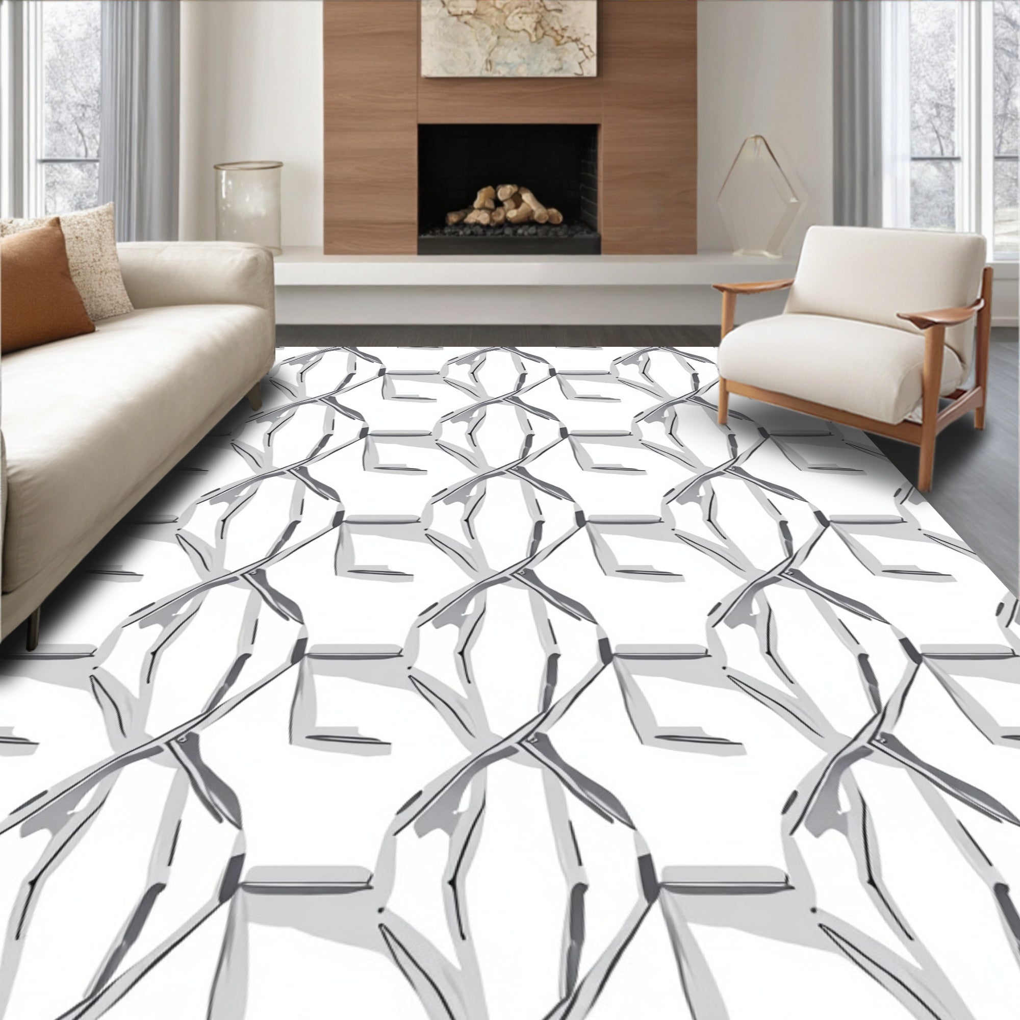 Modern Geometric Interlocking Diamond Pattern Rug