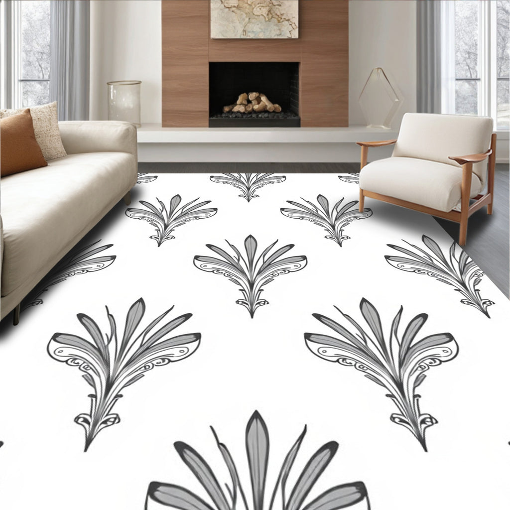 Art Deco Floral Motif Pattern Rug