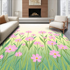 Pink Floral Field with Tall Grass design Rug