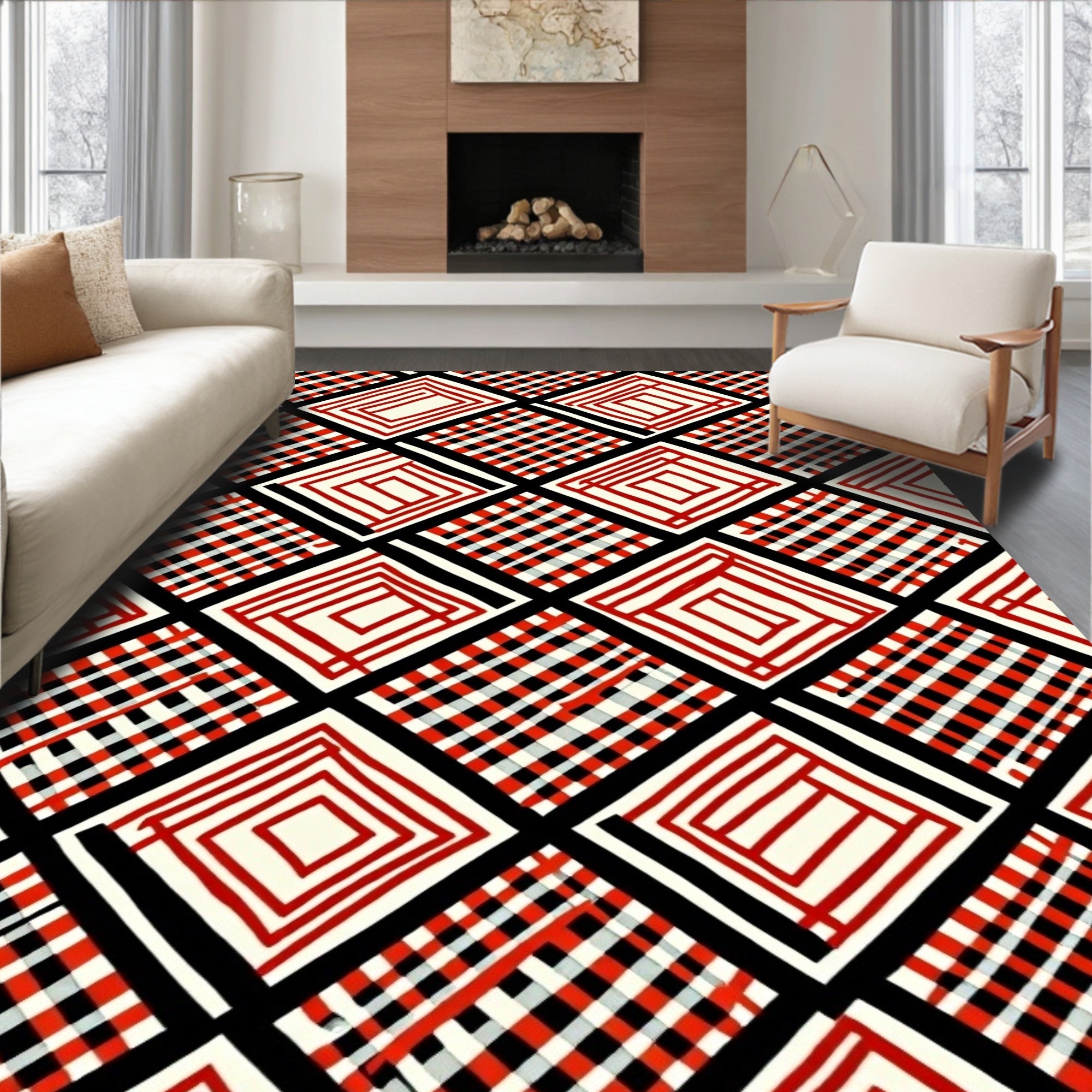 Bold Geometric Diamond Pattern Rug