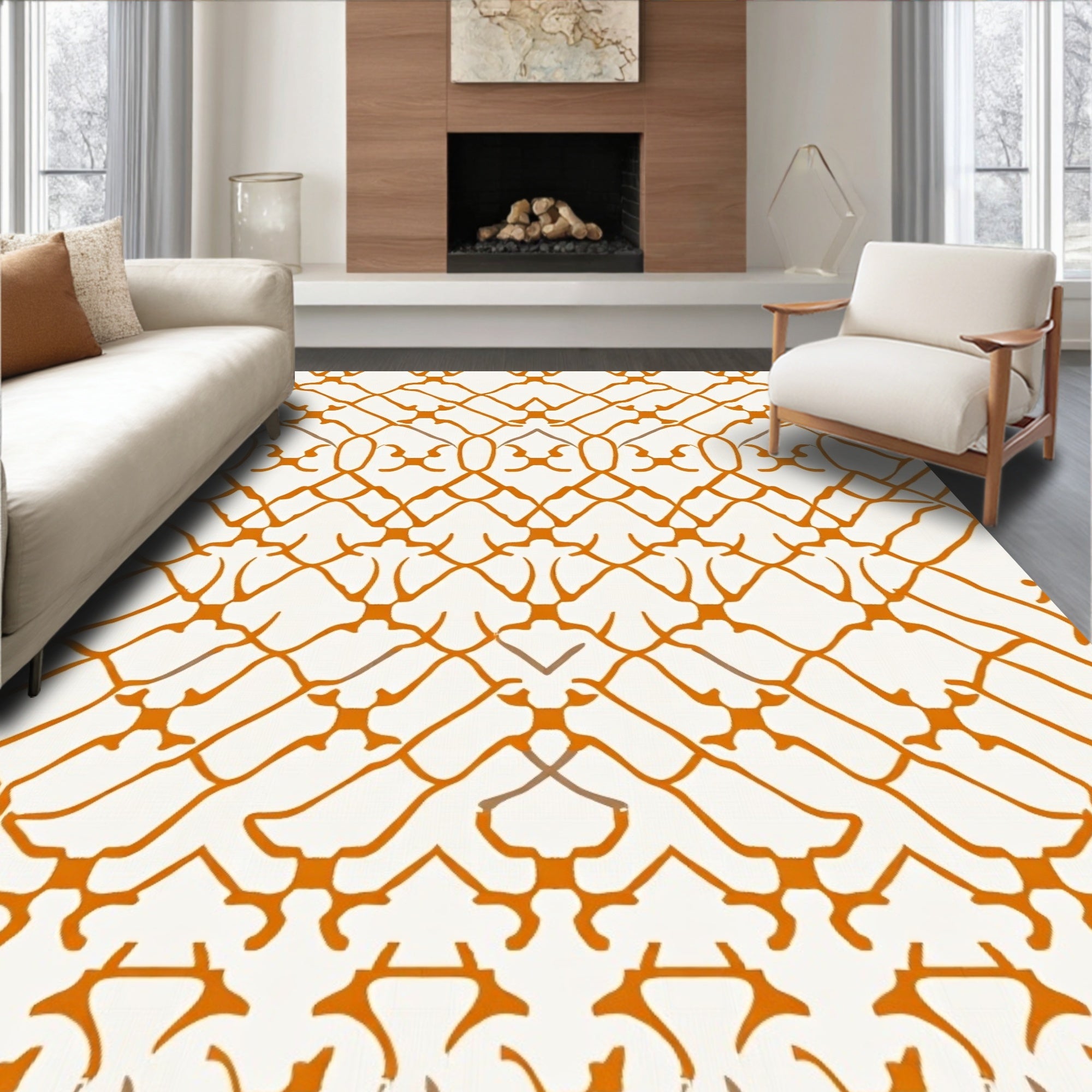 Orange Lattice Pattern Design Rug