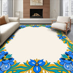Vibrant Blue Floral Golden Border Rug
