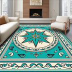 Teal Nautical Star Border Design Rug