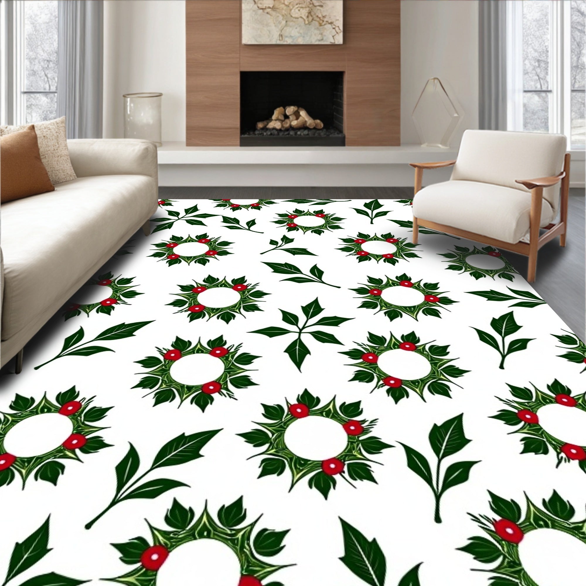 Festive Wreath Leaf Pattern Rug
