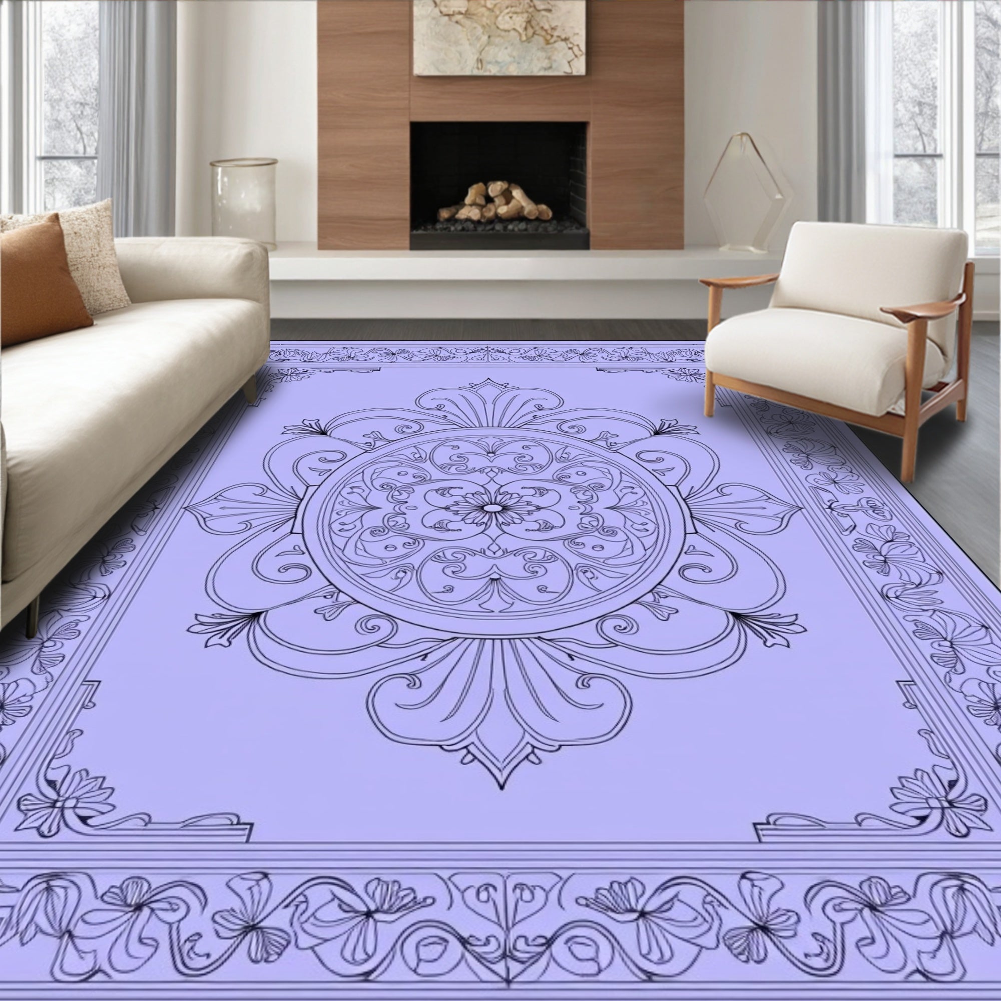 Ornate Floral Mandala Pattern Rug