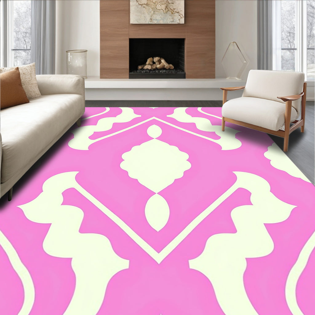 Pink Cream Geometric Symmetry Design Rug