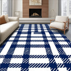 Classic Blue White Plaid Design Rug