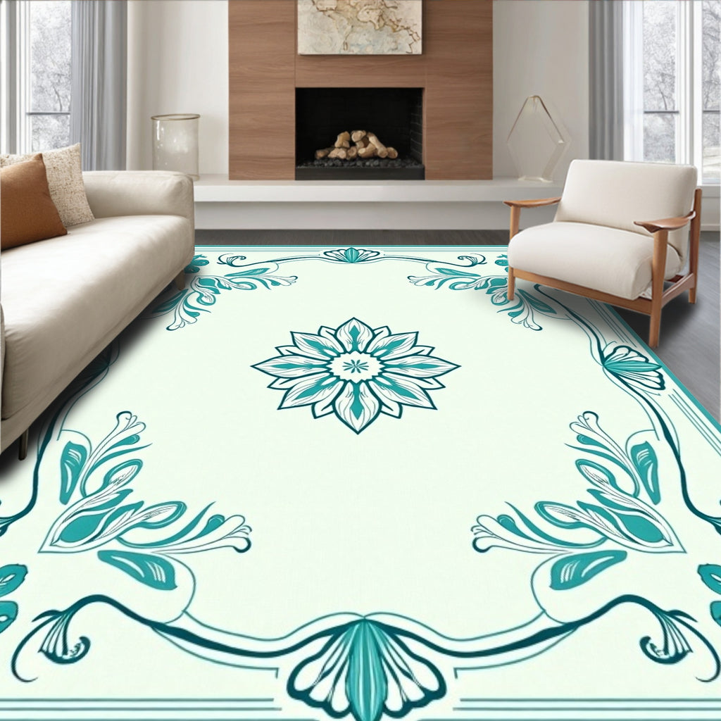 Teal Floral Arch Motif Design Rug