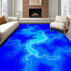 Abstract Blue Wavy Contour Rug