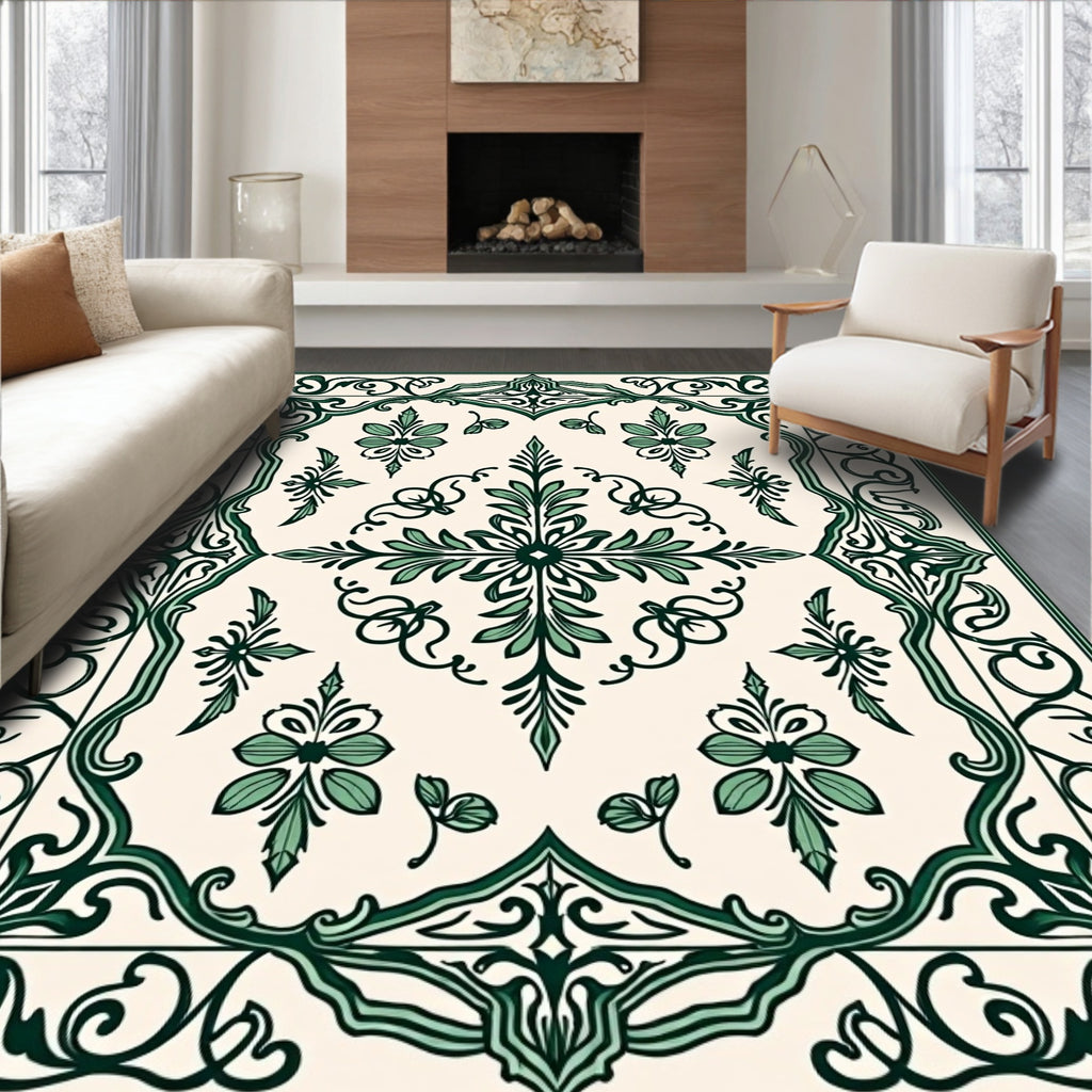 Vintage Floral Scrolling Border Design Rug