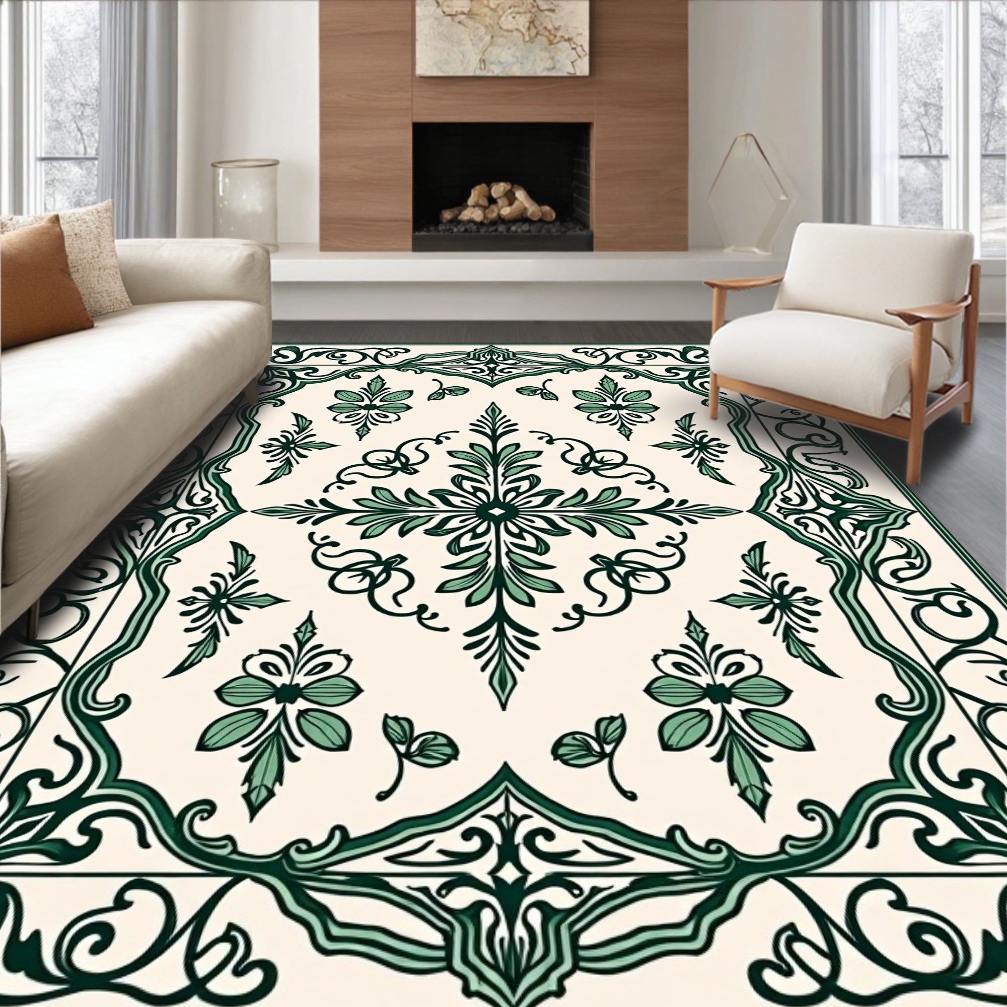 Vintage Floral Scrolling Border Design Rug
